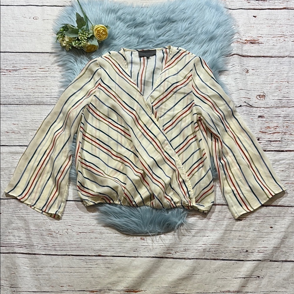 Evereve Sunday in Brooklyn Multi Stripe Surplice Top sz M